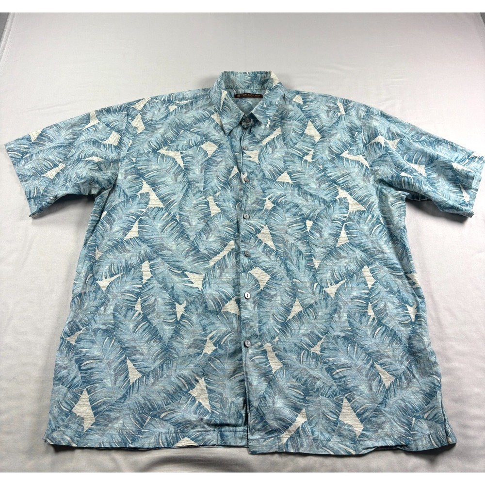 Tori Richard Shirt Mens Large Blue Floral Button Up Tropical Casual Camp Cotton